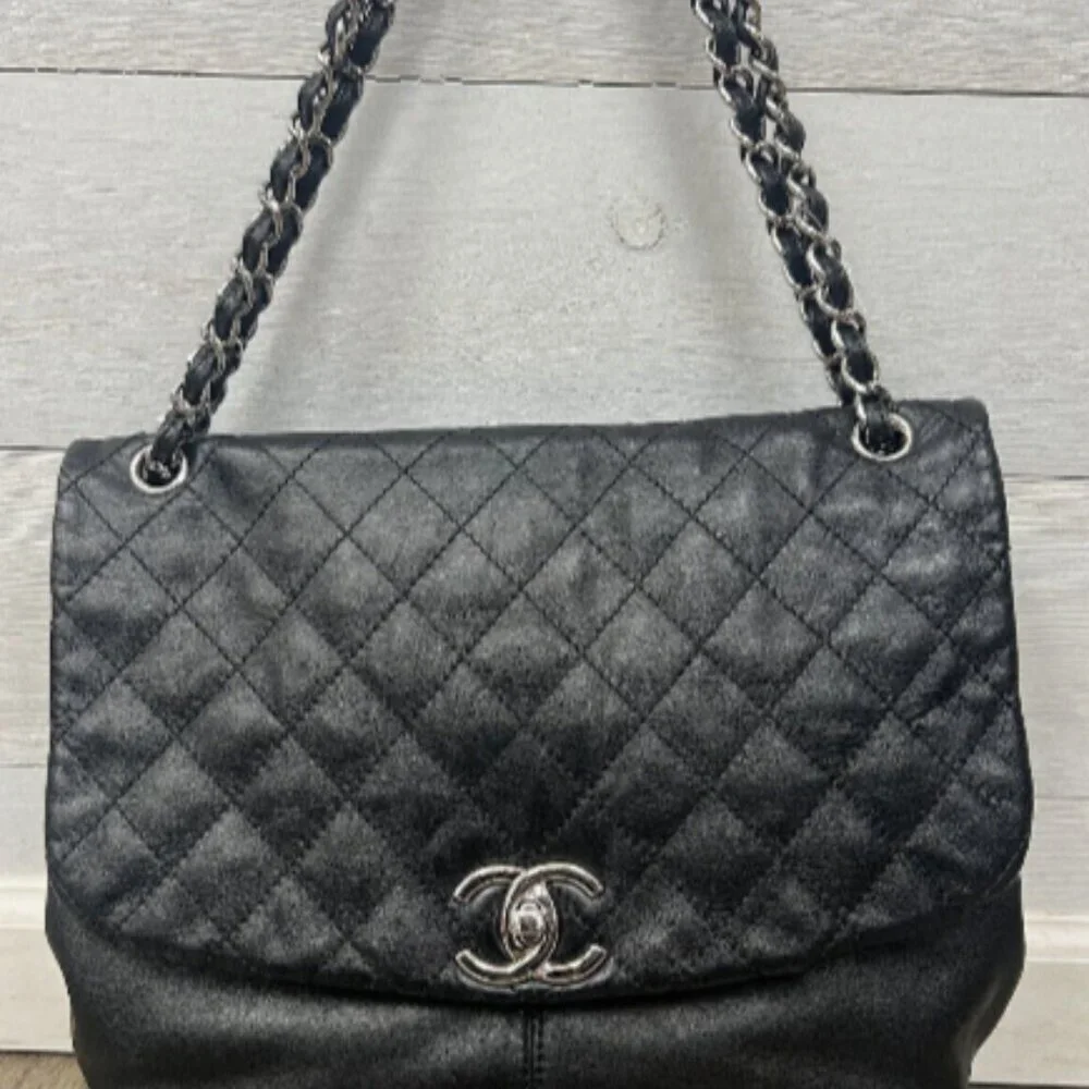 Chanel Lambskin Quilted Large Trianon Messenger Flap black